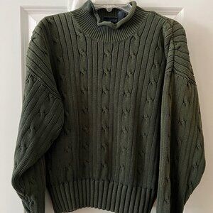 Chunky, Olive, Roll Neck Sweater, 100% Cotton, Liz Wear